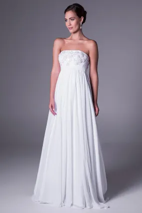 A-Line Empire Strapless Appliqued Chiffon Wedding Dress-MK_700458