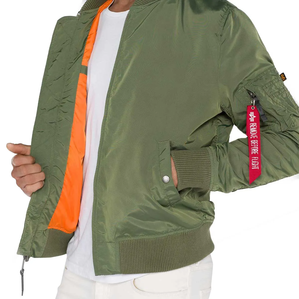 Mens Lightweight Sage Green Alpha Industries MA-1 TT Slim Fit Flight Jacket
