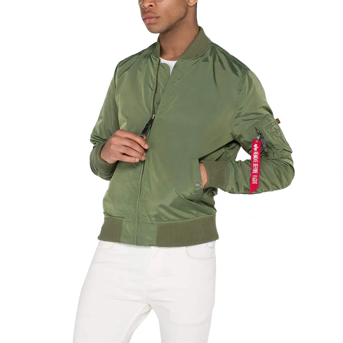 Mens Lightweight Sage Green Alpha Industries MA-1 TT Slim Fit Flight Jacket