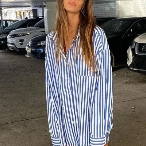 Antibes Striped Front Pocket Oversized Shirt - 2 Colors - S-L