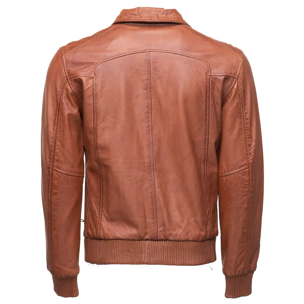 Beltrans sand washed leather jacket with stretch leather hems & cuffs