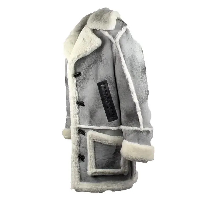 Grey Shearling Overcoat with Distressed Finish by Bret Harry