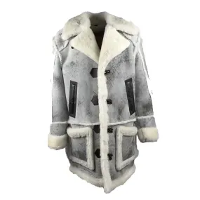 Grey Shearling Overcoat with Distressed Finish by Bret Harry