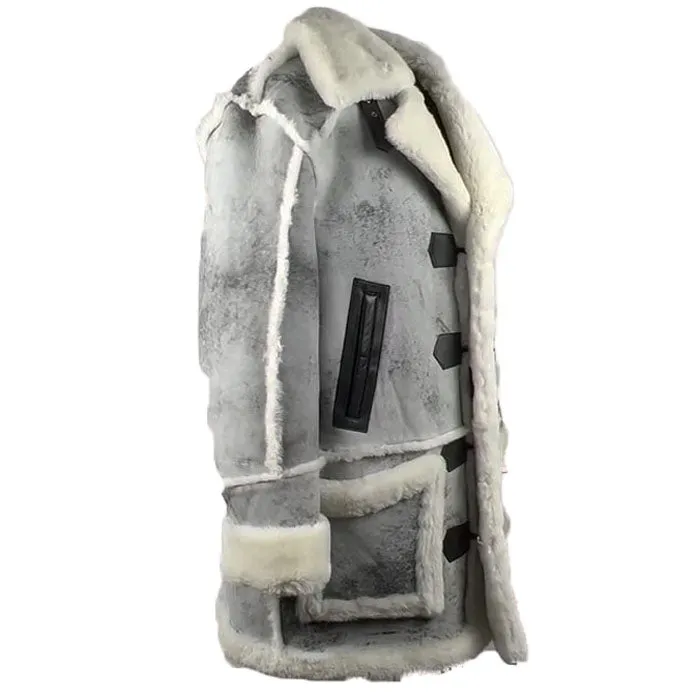 Grey Shearling Overcoat with Distressed Finish by Bret Harry