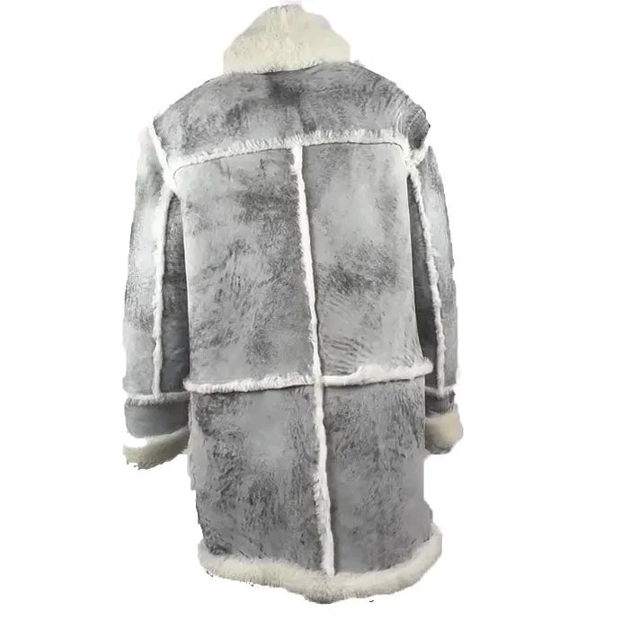 Grey Shearling Overcoat with Distressed Finish by Bret Harry