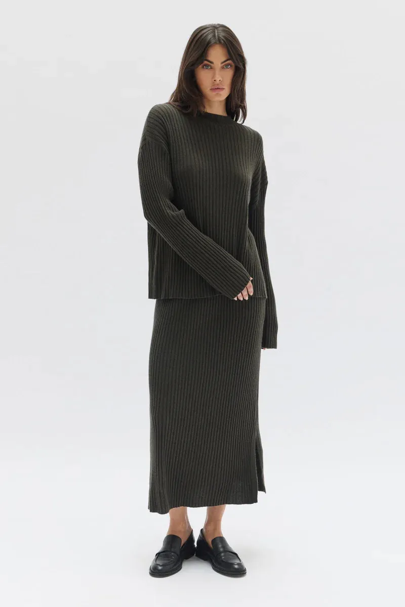 Cashmere Rib LS Top Olive