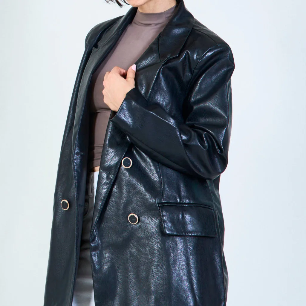 Chic faux leather blazer with leopard print lining wholesale