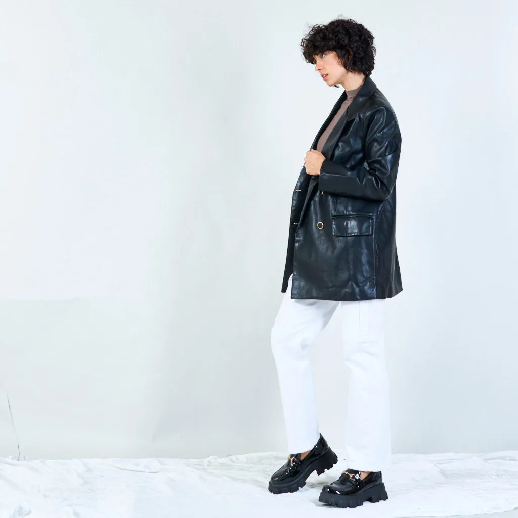 Chic faux leather blazer with leopard print lining wholesale