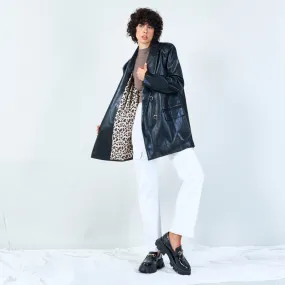 Chic faux leather blazer with leopard print lining wholesale