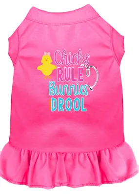 Chicks Rule Screen Print Dog Dress Bright Pink Lg (14)