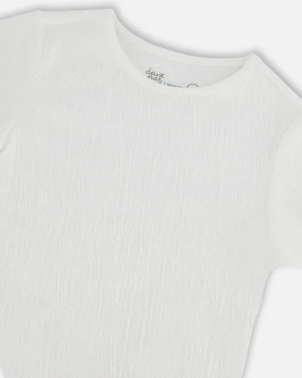 Deux Par Deux Girls Crinkle Jersey Top   G30YG70   Off White