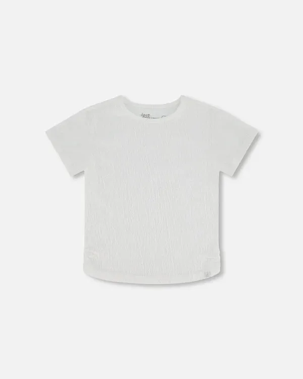 Deux Par Deux Girls Crinkle Jersey Top   G30YG70   Off White