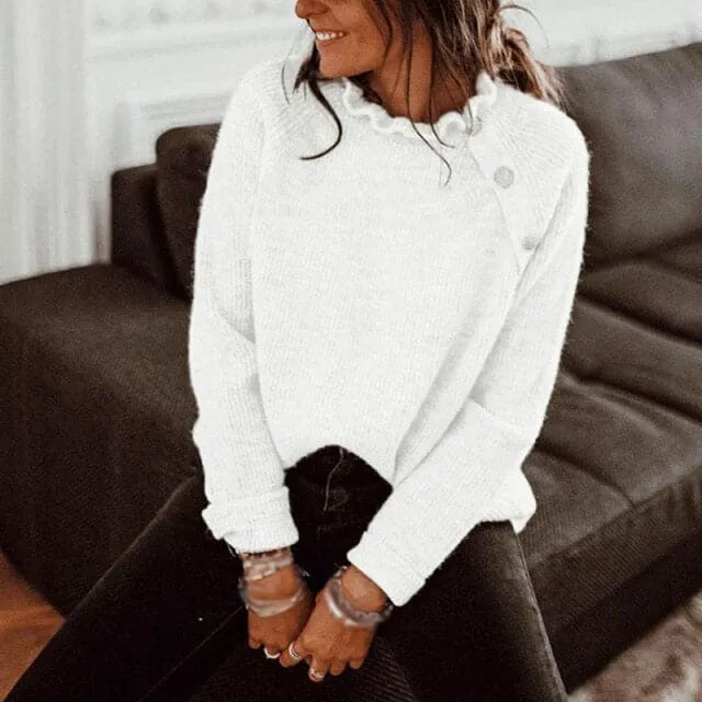 DressBetty - Women Casual Sweater Spring Autumn Long Sleeve Basic Knitted Tops Loose Pullover White Khaki Sweaters for Women