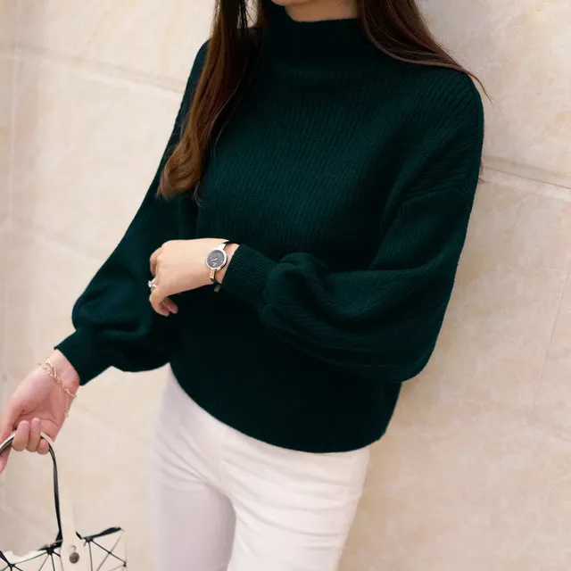 DRL 2019 New Winter Women Sweaters Fashion Turtleneck Batwing Sleeve Pullovers Loose Knitted Sweaters Female Jumper Tops 7color