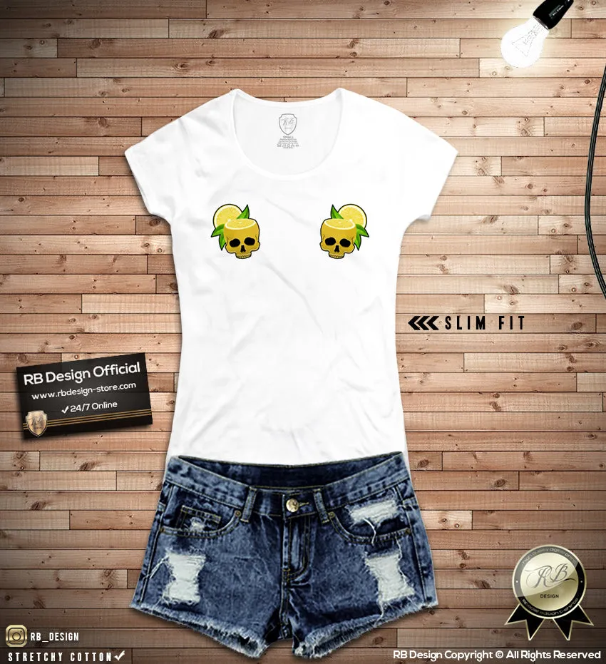 Funny Cool Women's Printed T-shirt Lemons Skull WD368