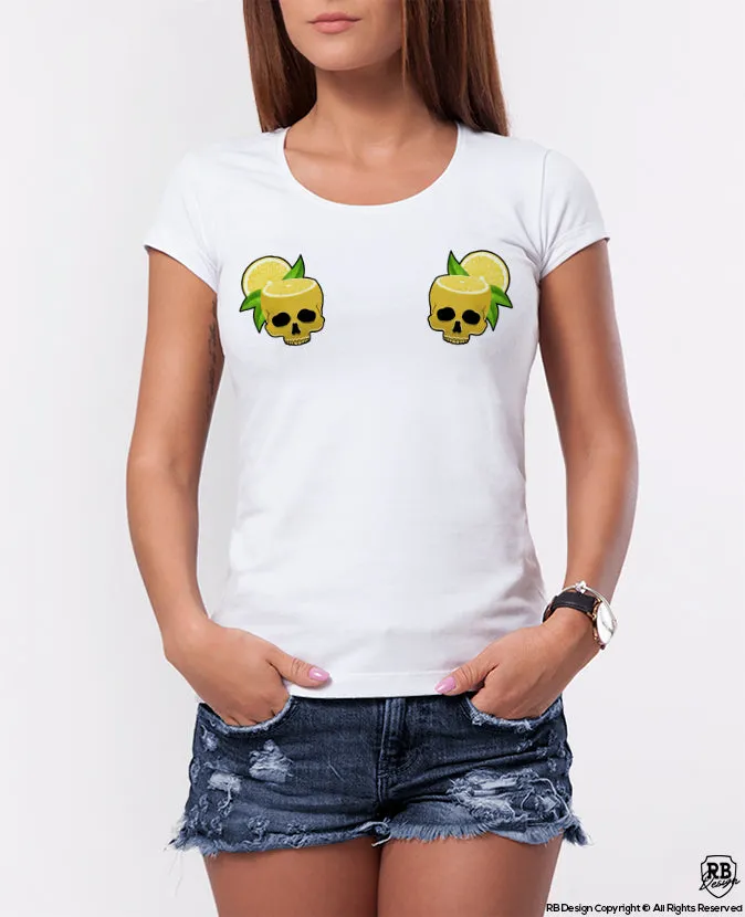 Funny Cool Women's Printed T-shirt Lemons Skull WD368