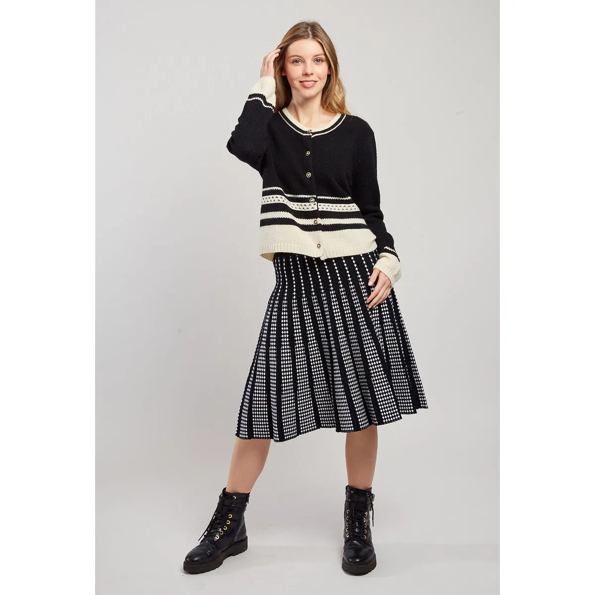 Gaelle Check Print Skirt - Noir