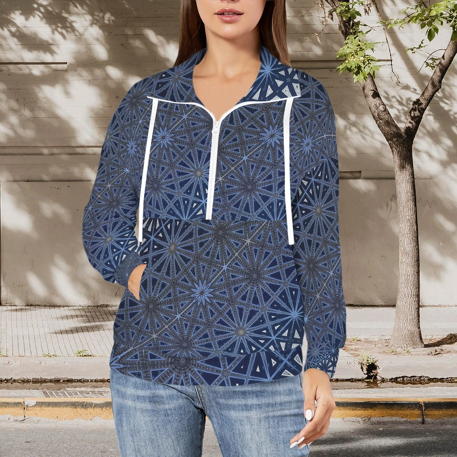 Half Zip Pullover Sweatshirt Old Blue Car