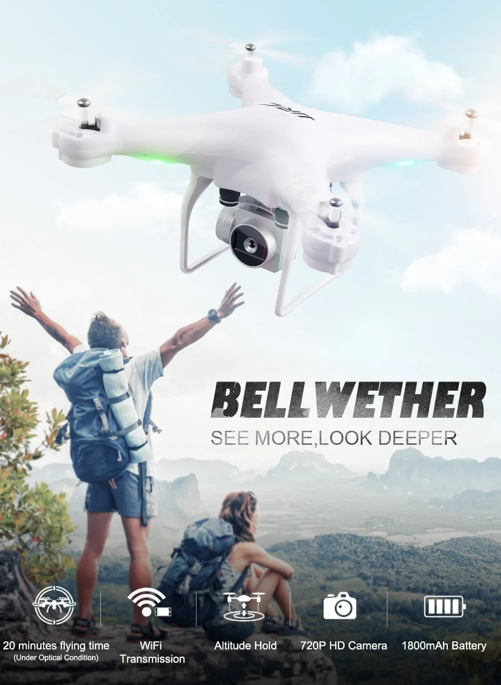 JJRC Drone with 720P HD Camera   2 Batteries for Long 40-Minute Flight Time