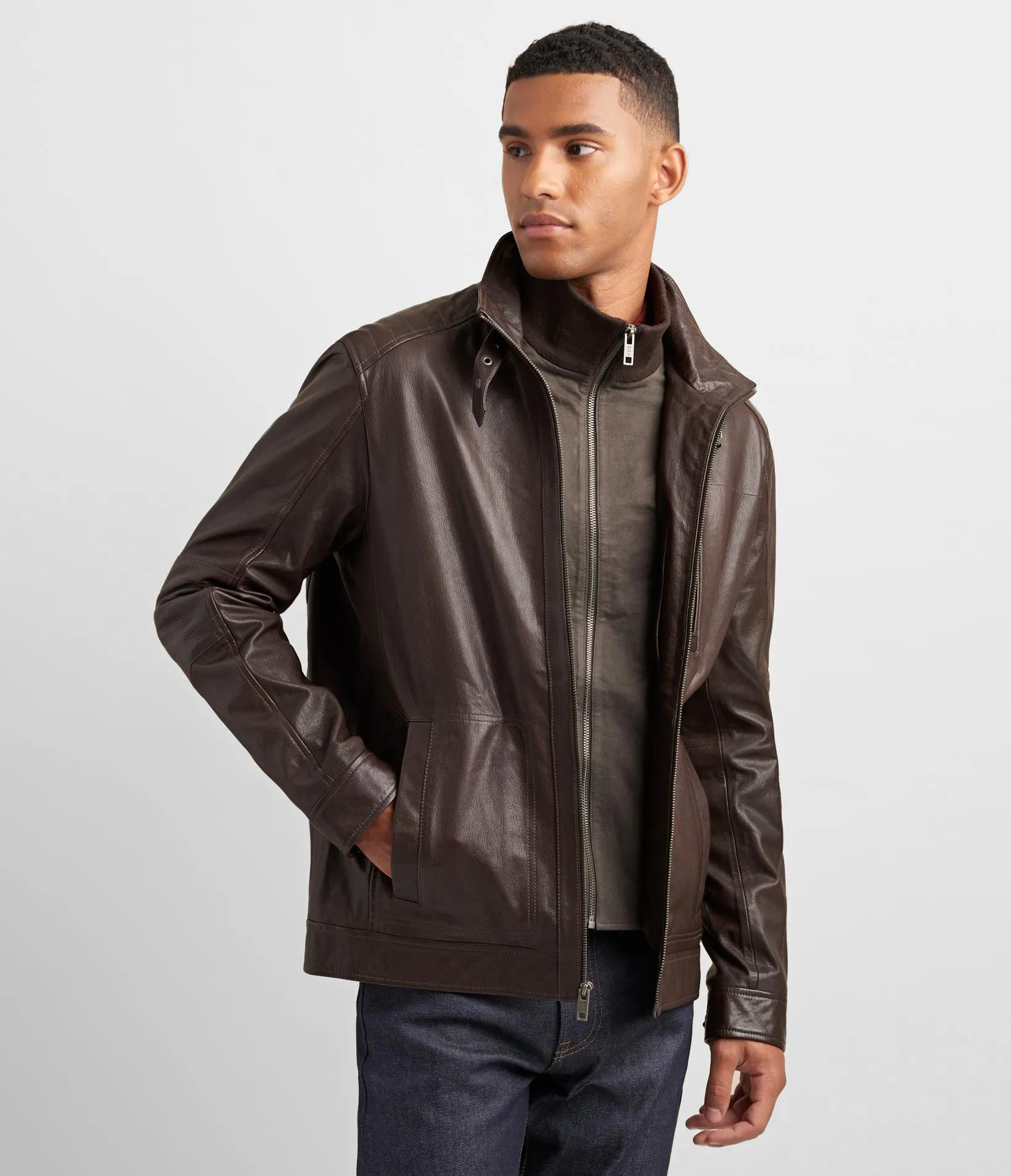Leather Racer Jacket With Bib