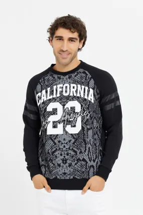 Men Black Python Print Varsity Sweatshirt