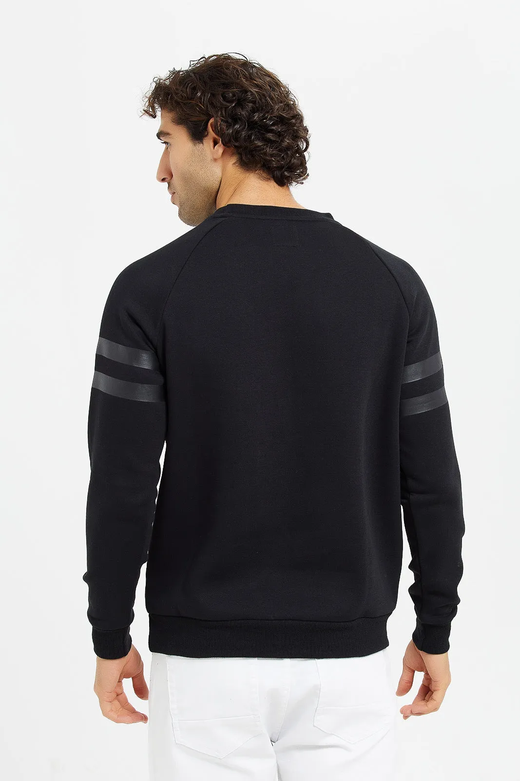 Men Black Python Print Varsity Sweatshirt