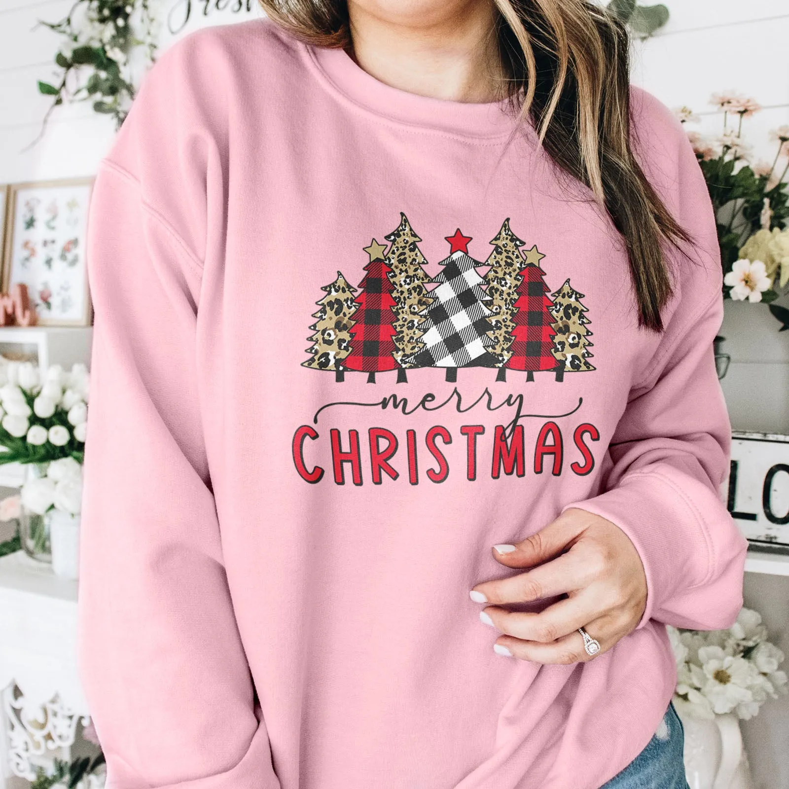 Merry Christmas Plaid and Leopard Sweatshirt