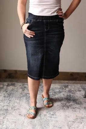 Black Midnight Comfort Elastic Stretch Denim Skirt.
