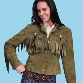 Olive Fringe & Beaded Suede Jacket by Scully at Bourbon Cowgirl