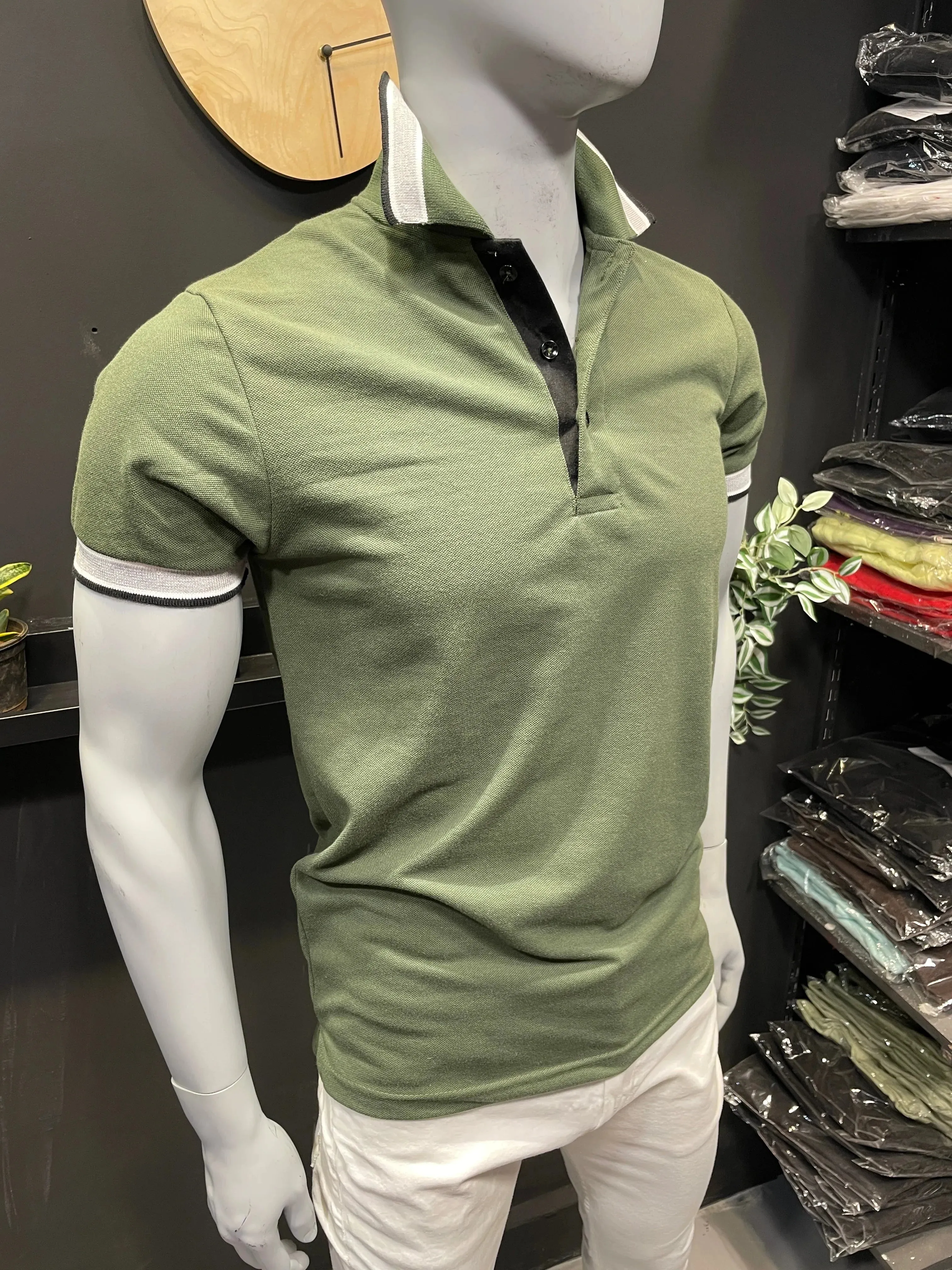 Olive Polo with Black Placket