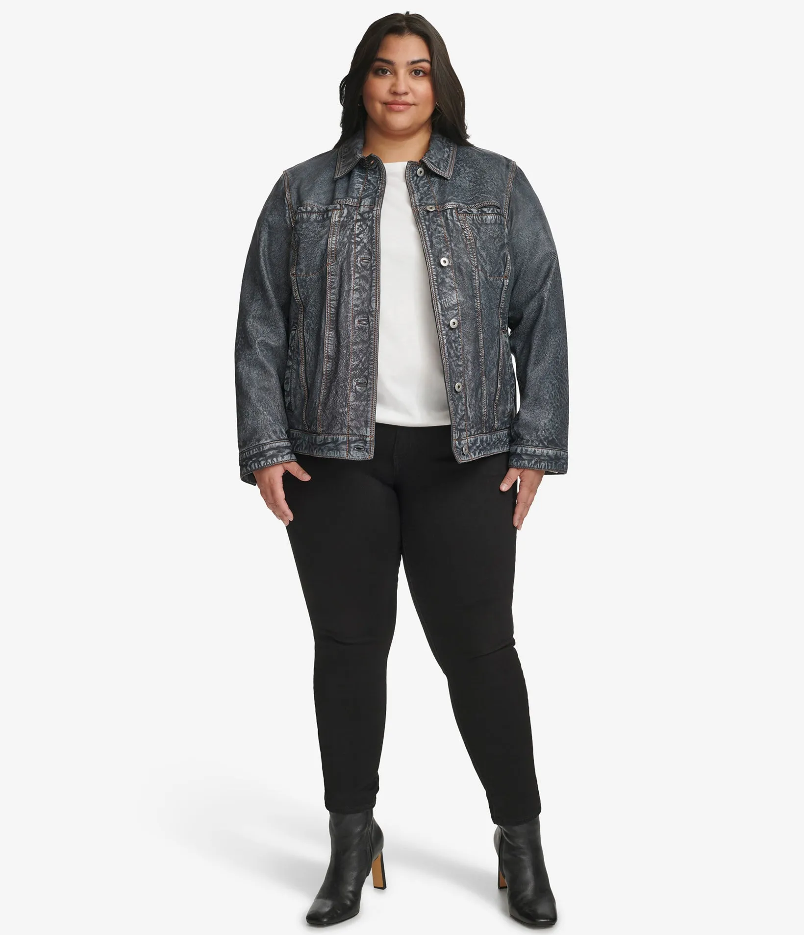 Plus Size Addison Leather Denim Jacket