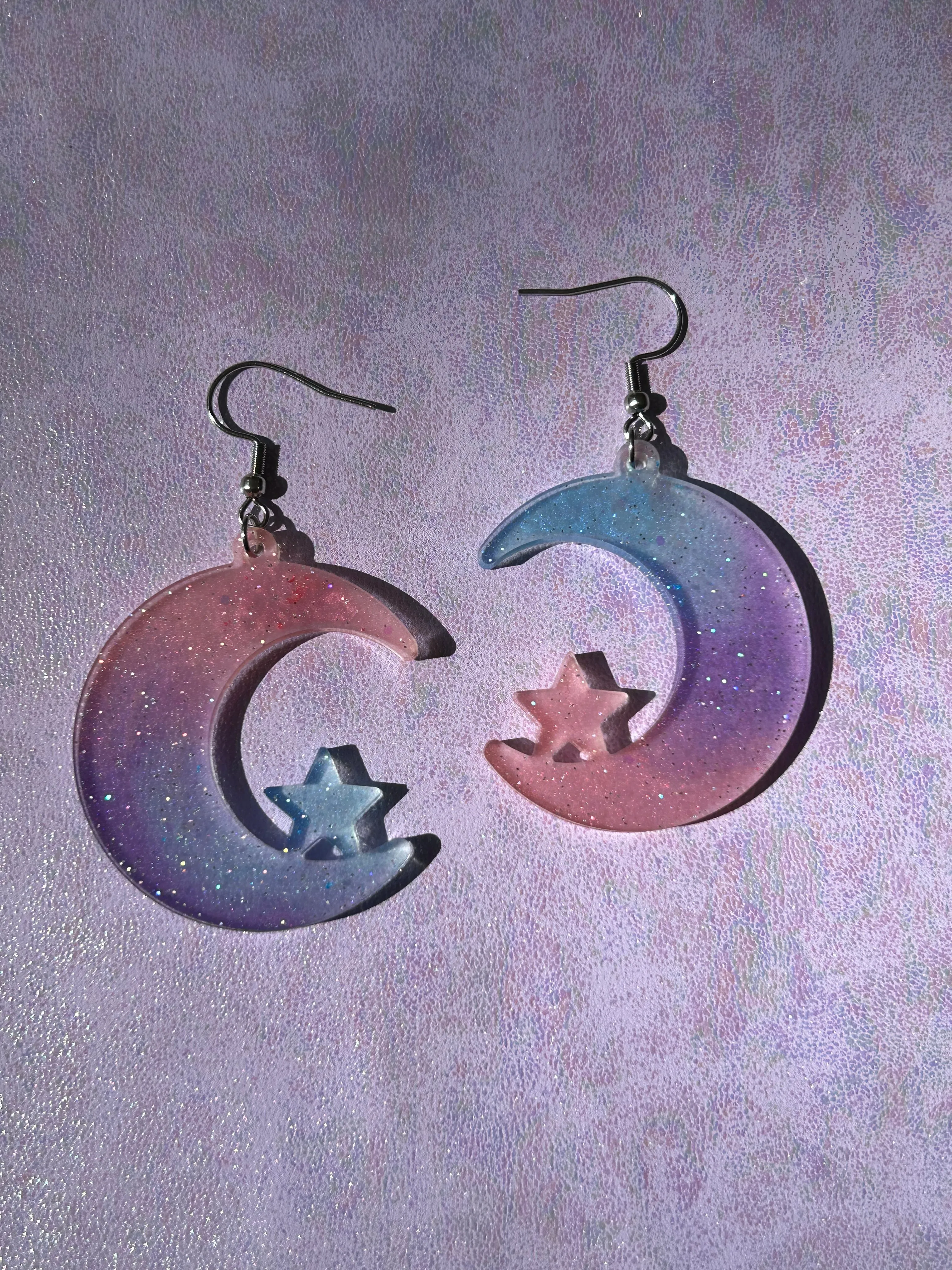 Rainbow Dust Moon Earrings