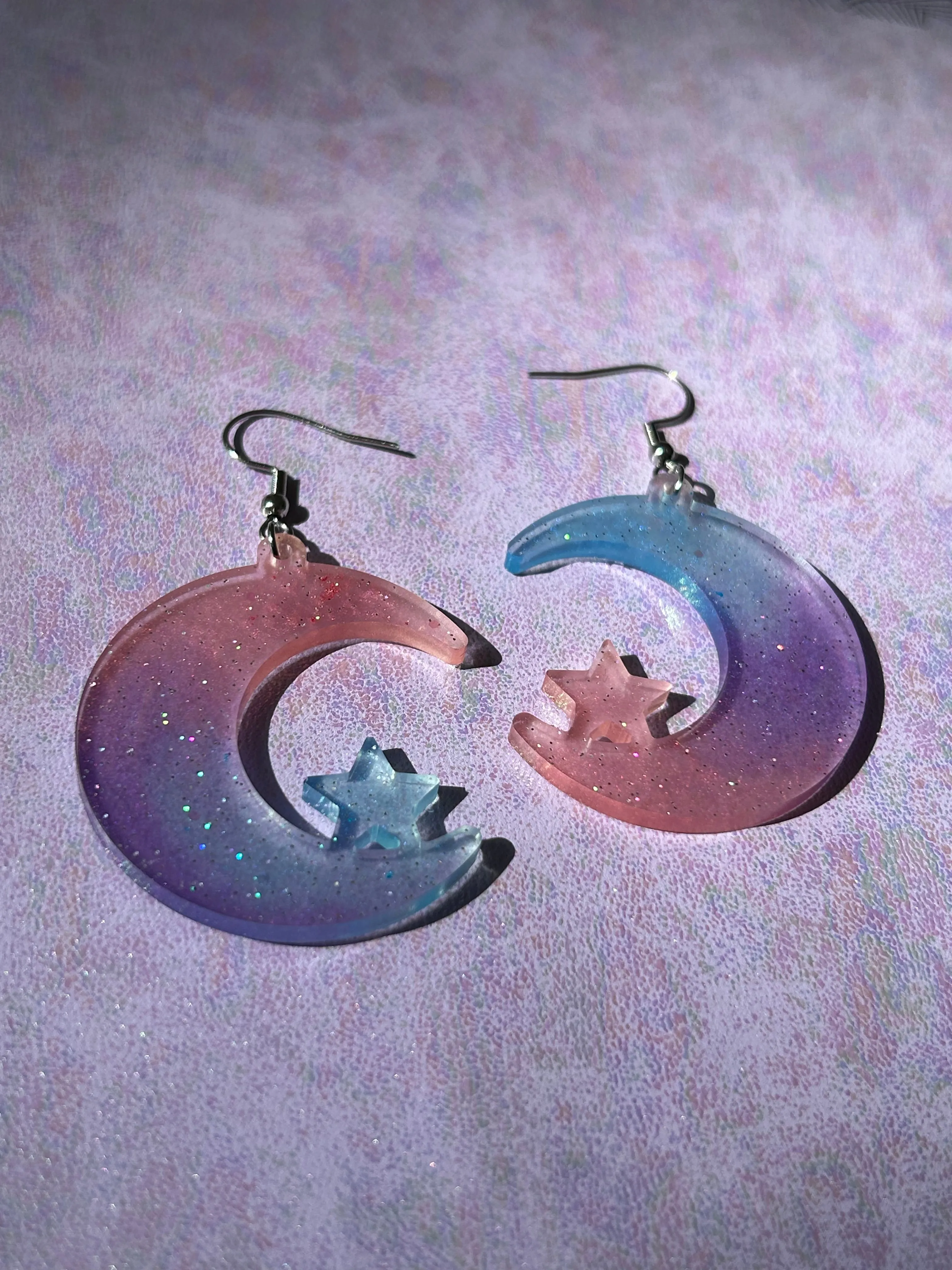 Rainbow Dust Moon Earrings