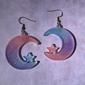 Rainbow Dust Moon Earrings