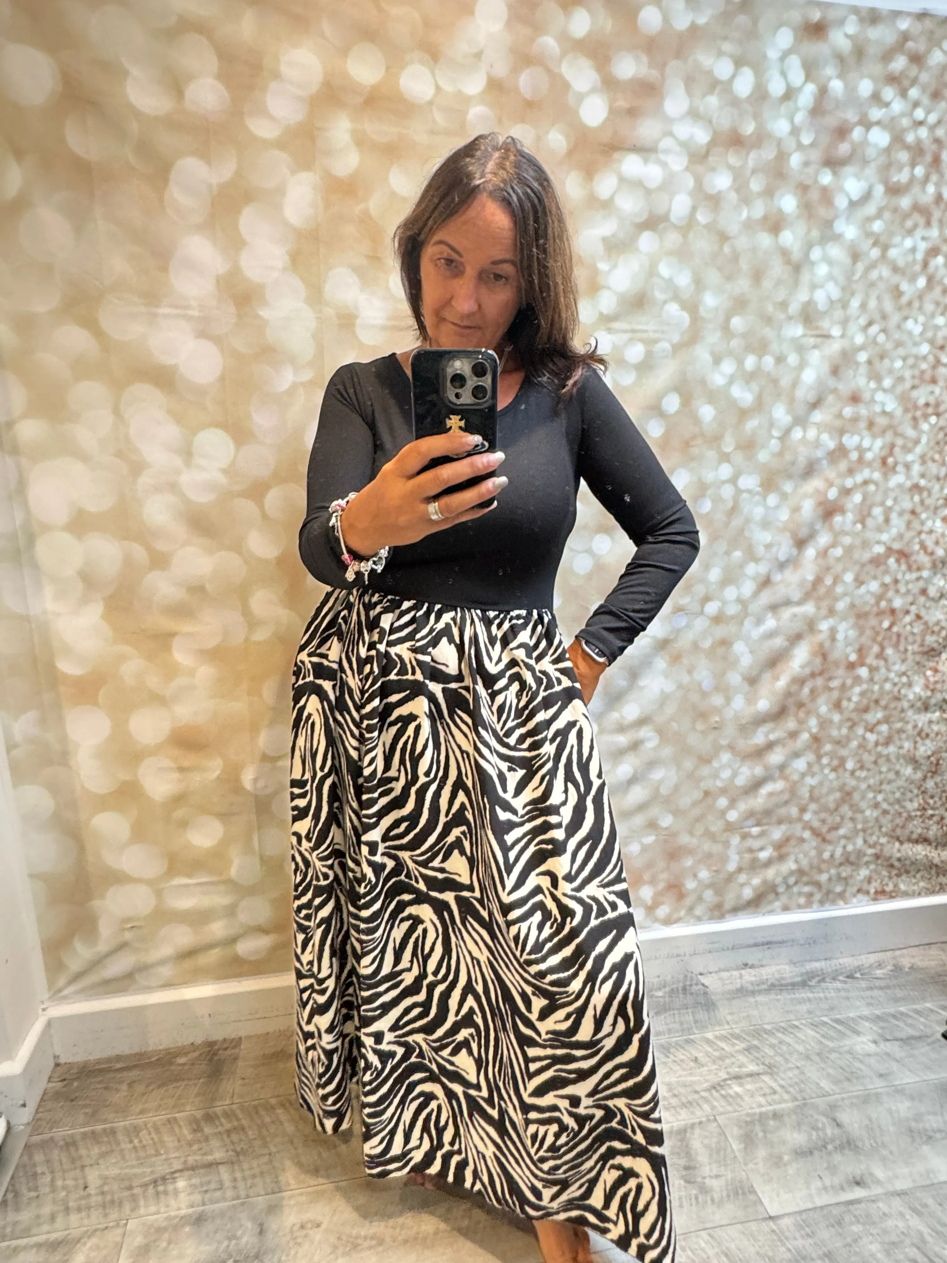 Ribbed top Dress -Silky Animal Print