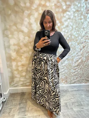 Ribbed top Dress -Silky Animal Print