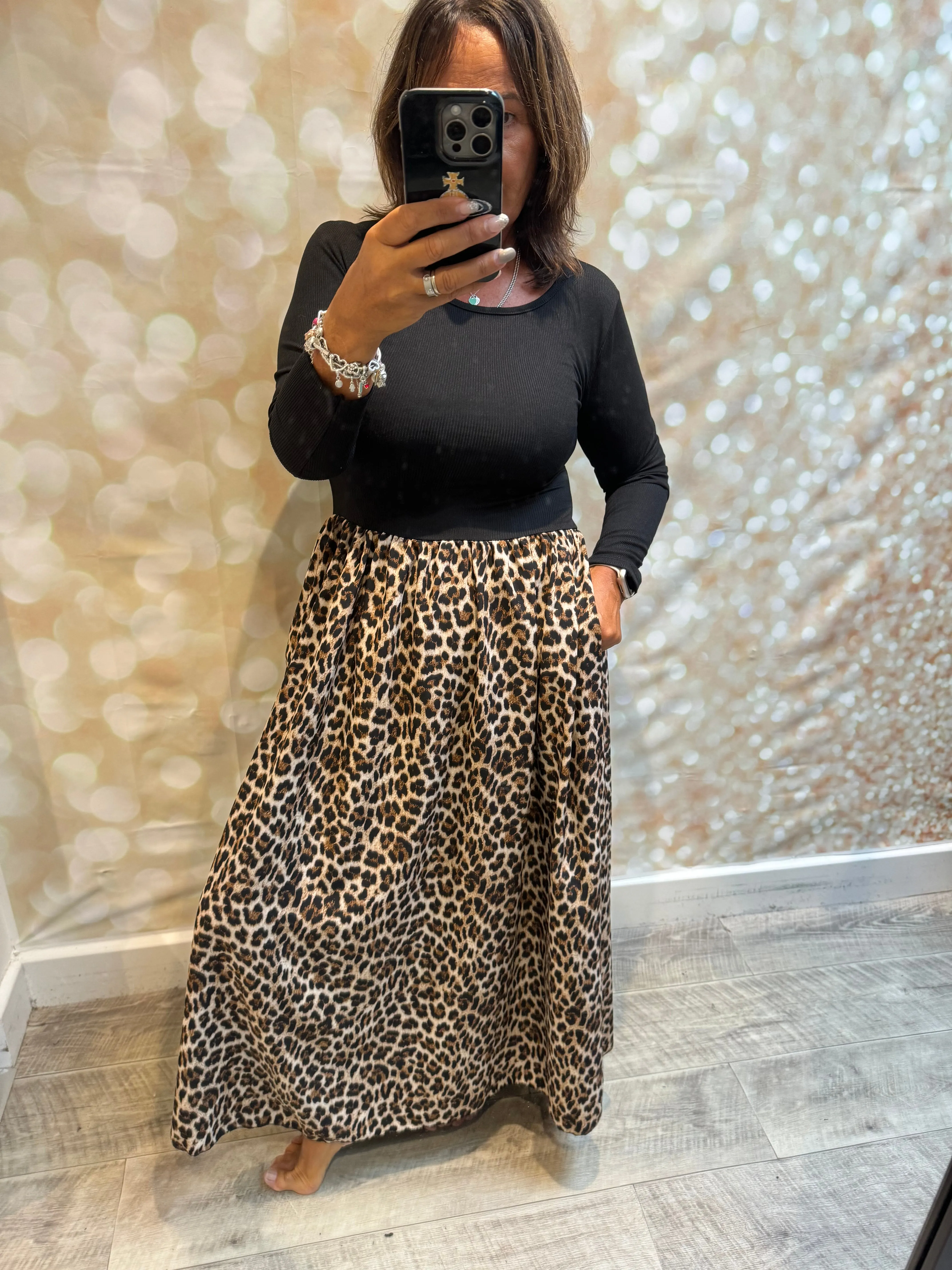 Ribbed top Dress -Silky Animal Print