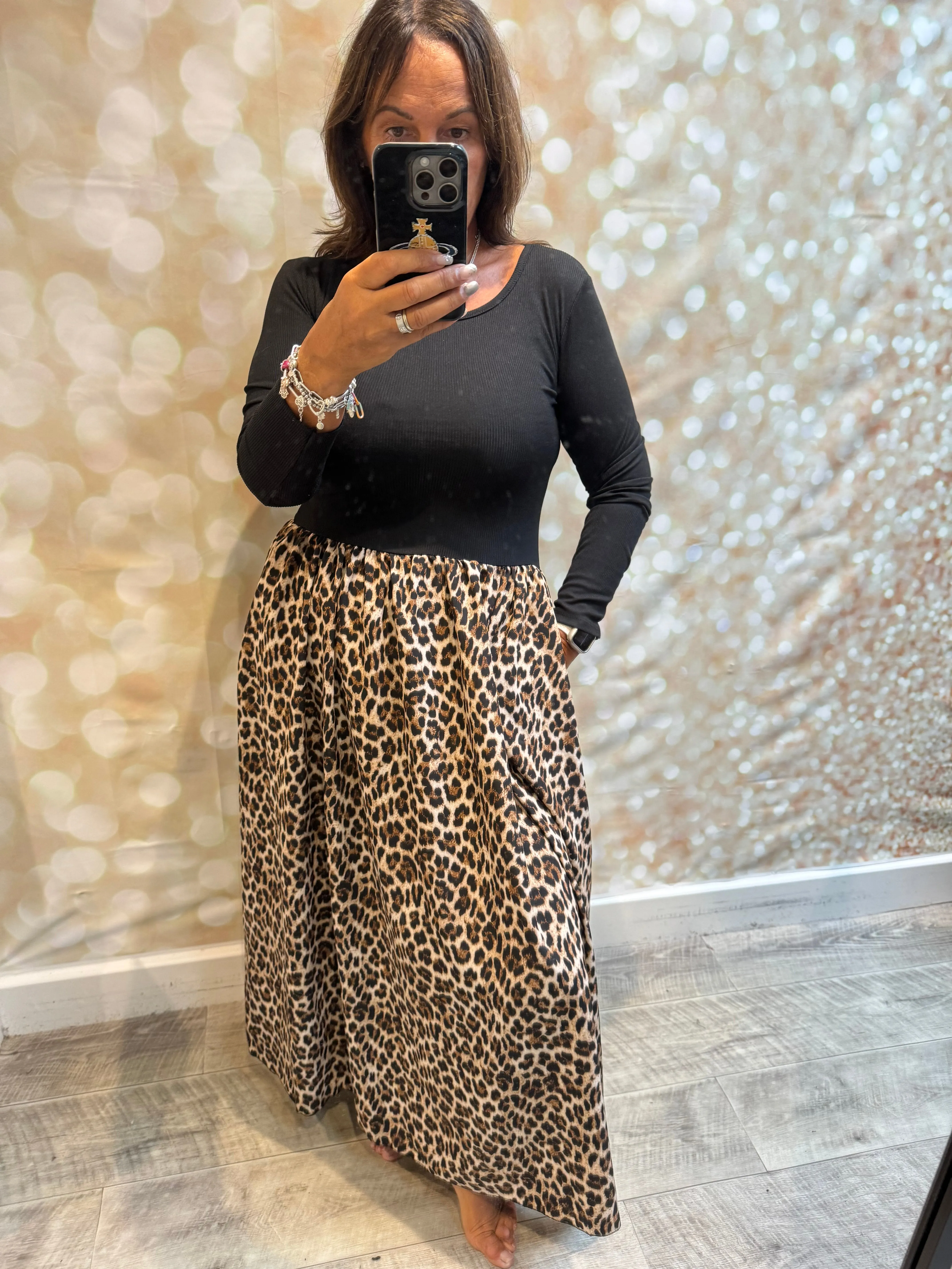 Ribbed top Dress -Silky Animal Print