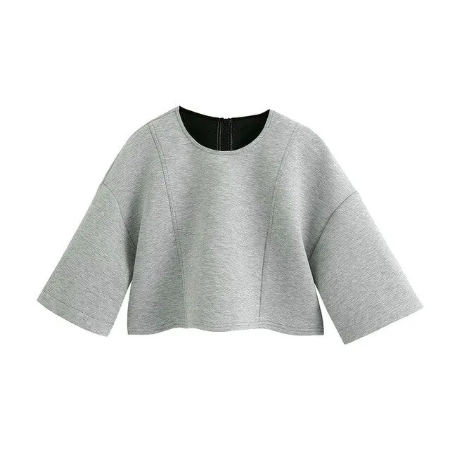 SEAM DETAILS LOOSE CROPPED SWEATSHIRT