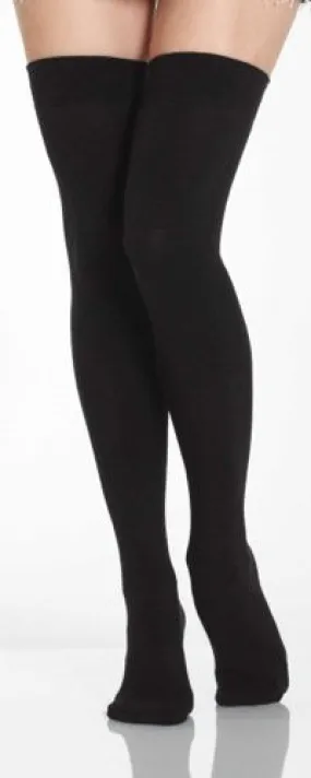 Signature Black Cotton Thigh High Stockings (Women's)