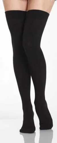 Signature Black Cotton Thigh High Stockings (Women's)
