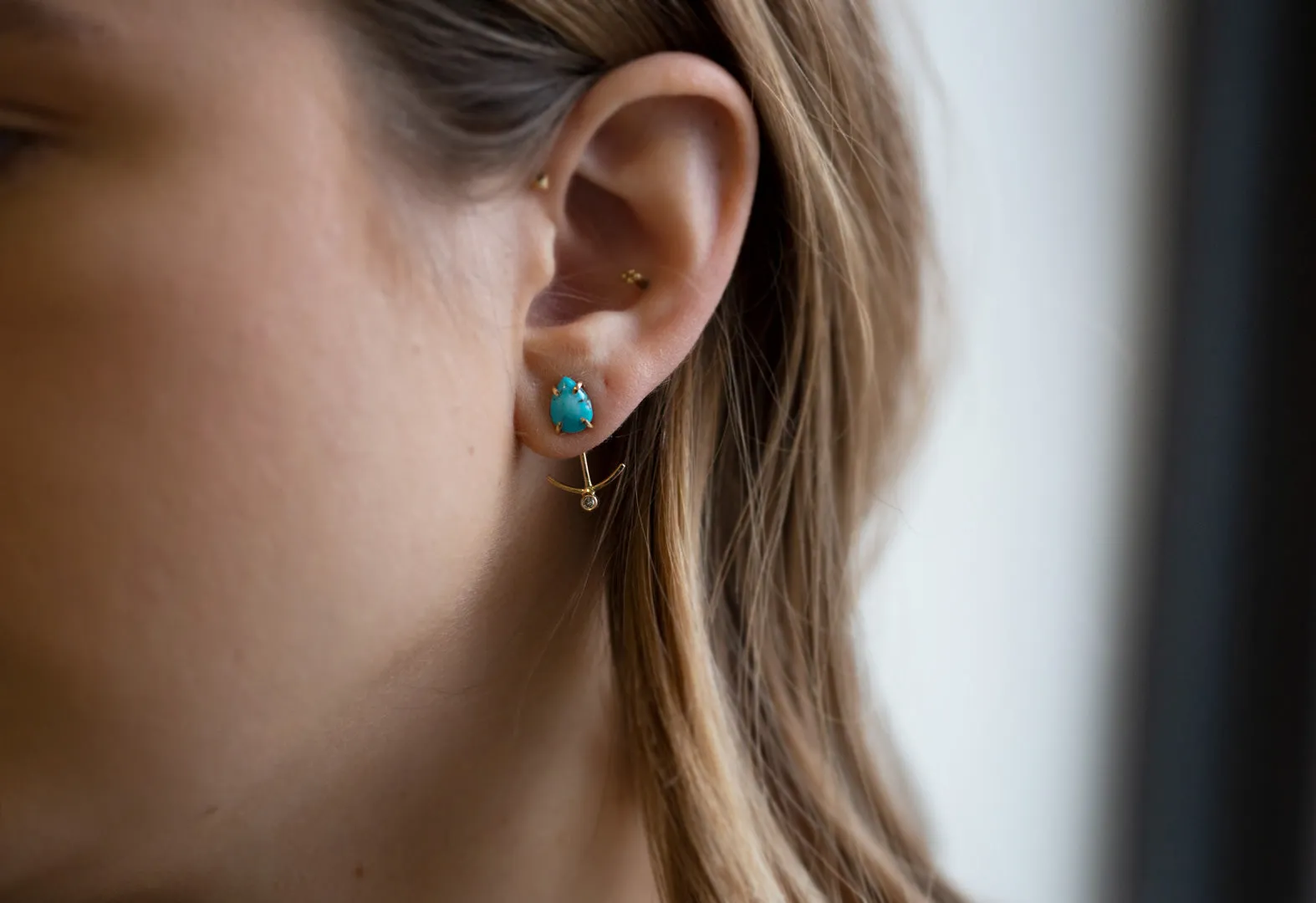 Turquoise   Diamond Ear Jackets
