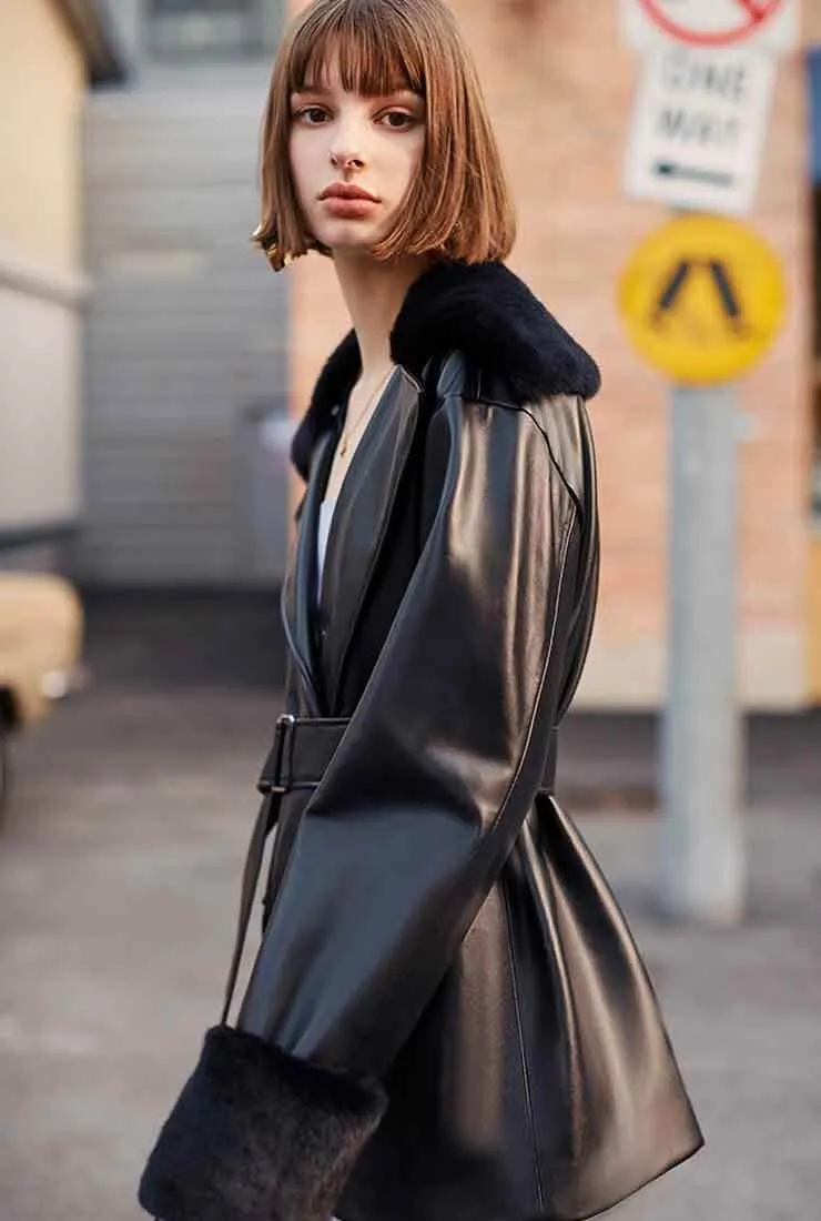 Vintage Black Loose Long Leather Jacket