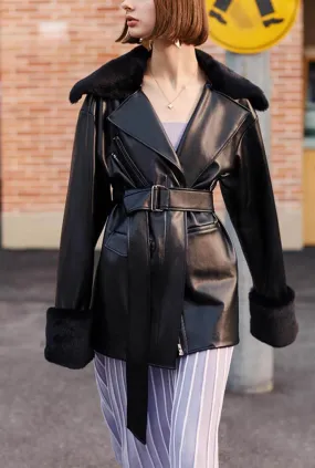 Vintage Black Loose Long Leather Jacket