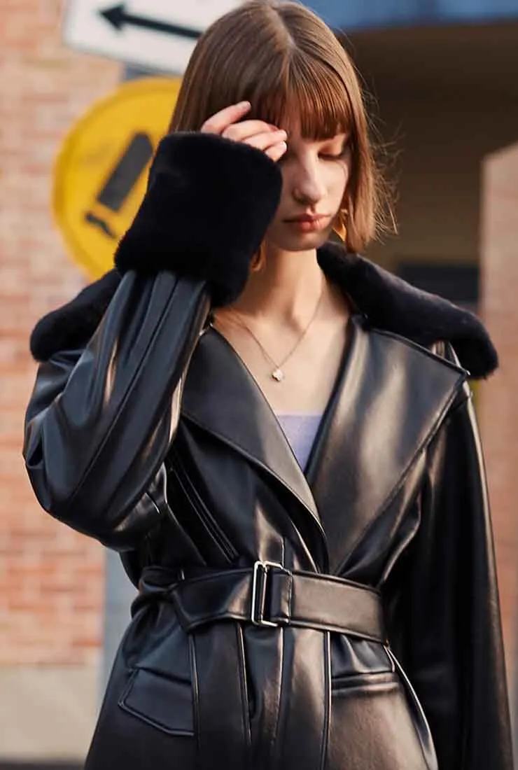 Vintage Black Loose Long Leather Jacket