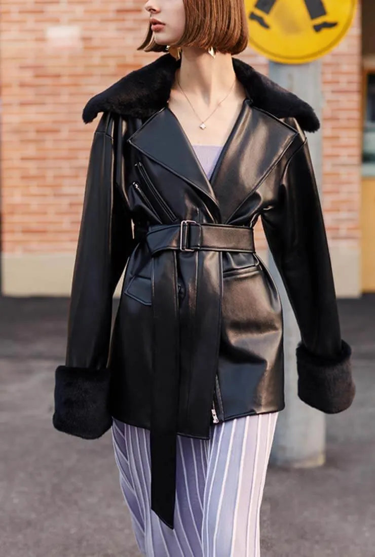Vintage Black Loose Long Leather Jacket