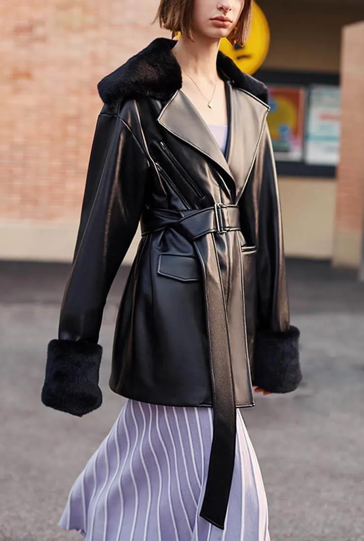 Vintage Black Loose Long Leather Jacket