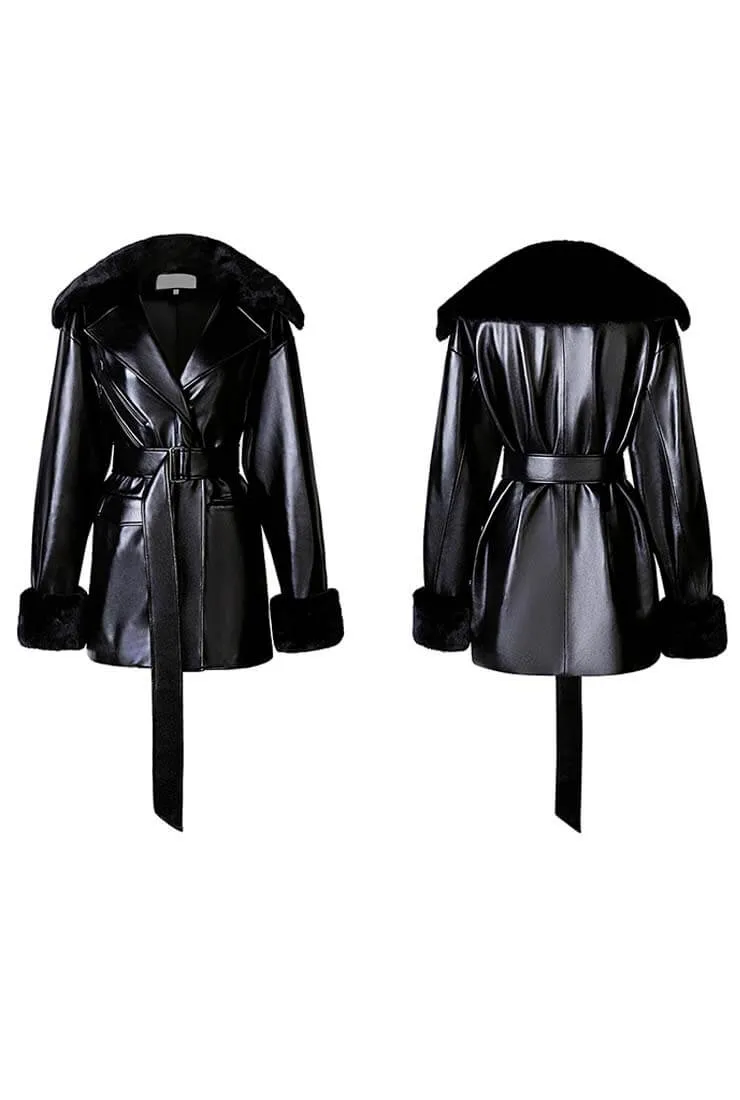 Vintage Black Loose Long Leather Jacket