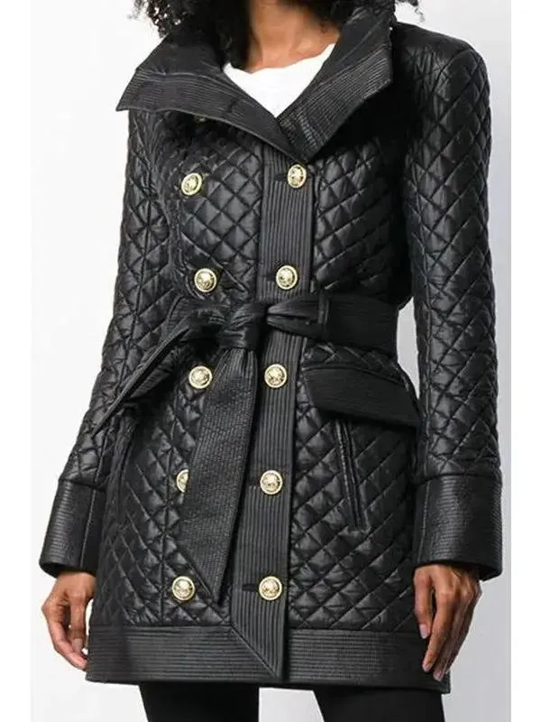 Women’s Diamond Quilted Leather Coat