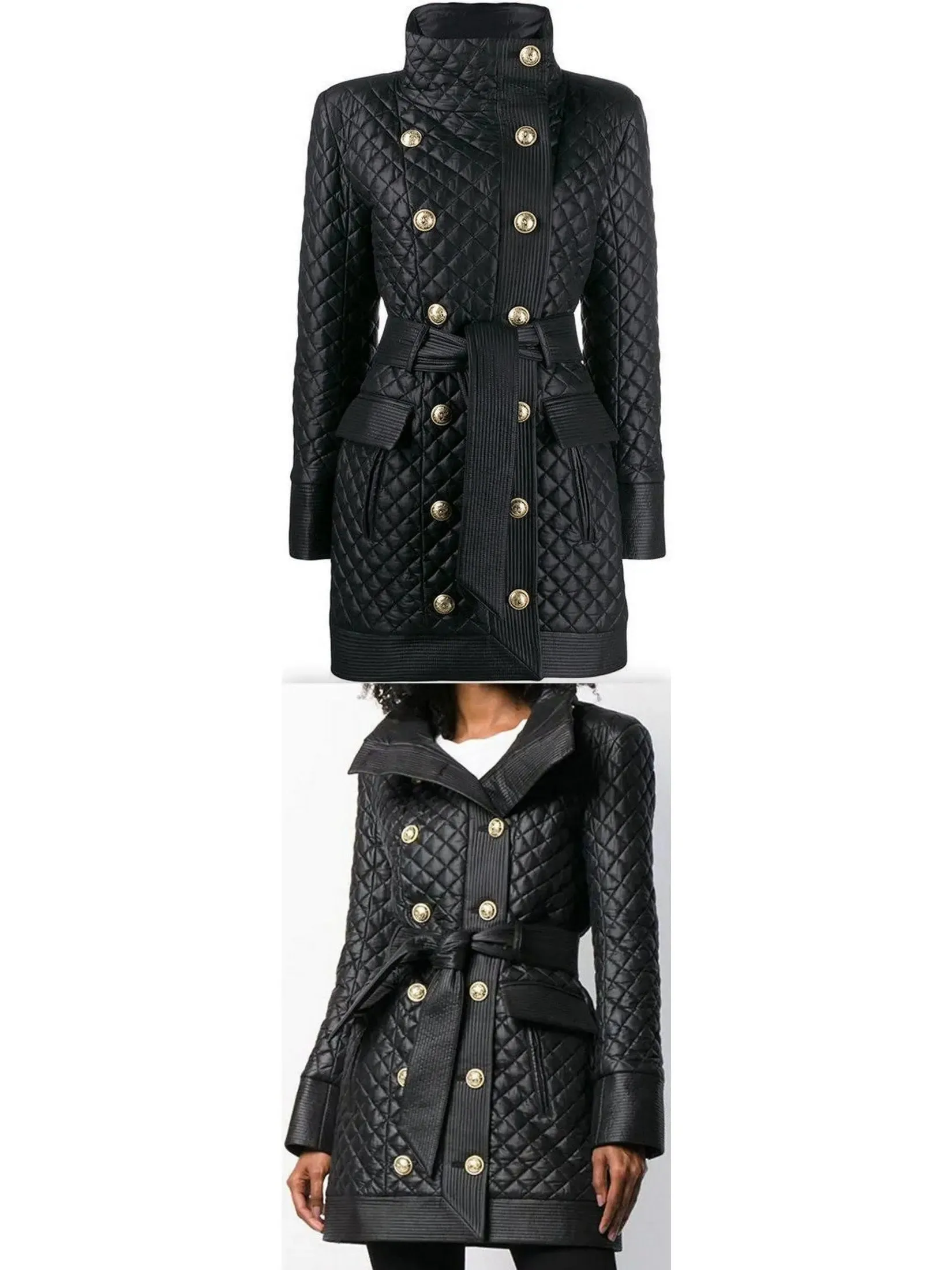 Women’s Diamond Quilted Leather Coat